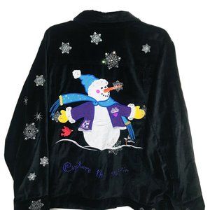 Quacker Factory Velvet Embroidered Snowman Jacket